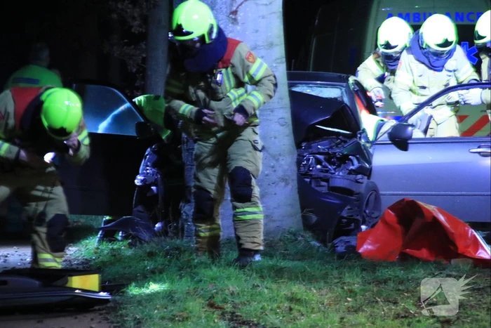 Auto knalt op boom