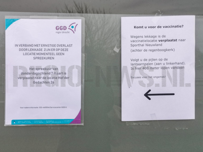 Vaccinatielokatie verplaatst door lekkage (Amersfoort)