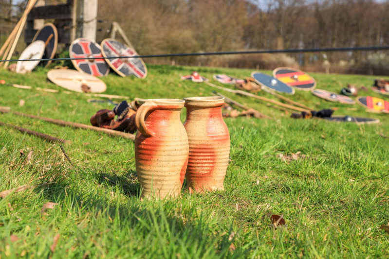 80 Europese Viking-strijders oefenen het zwaardvechten