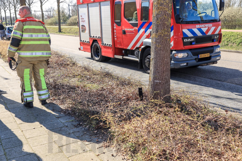 Medewerkers bedrijven blussen brand in berm, Databankweg