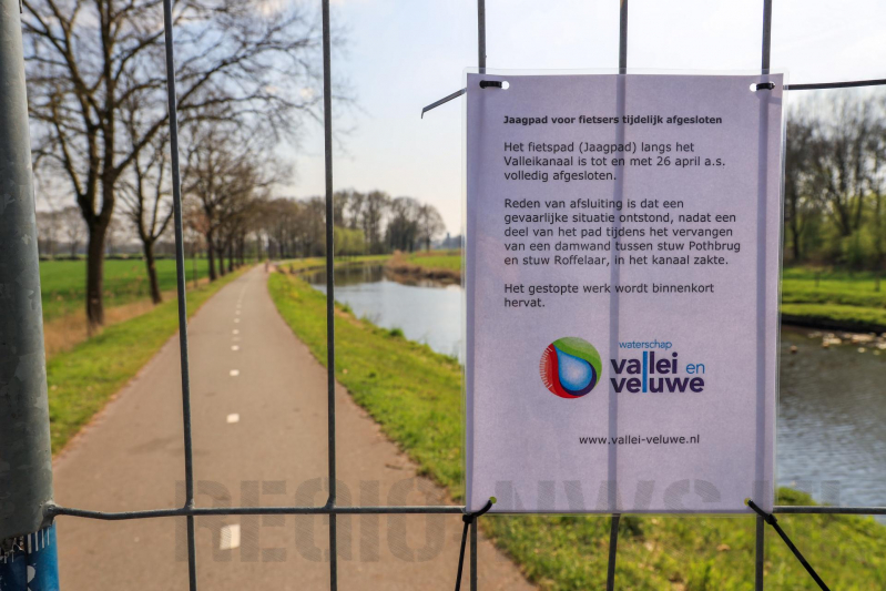 Fietspad afgesloten door instortingsgevaar