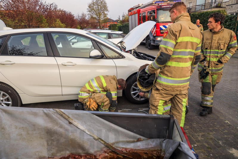 Poes Soba vast in motorcompartiment