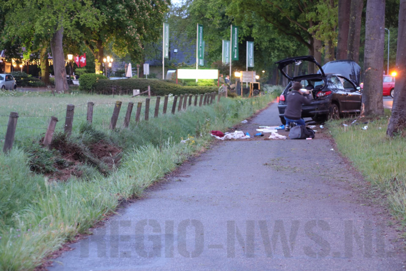 Auto klapt frontaal op boom