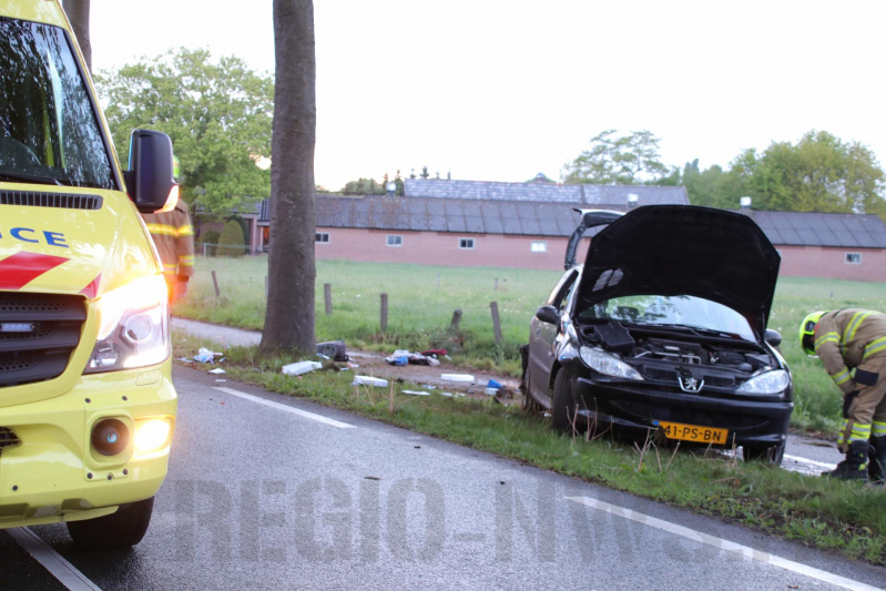 Auto klapt frontaal op boom