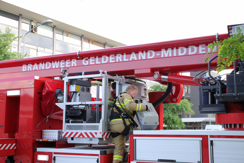 Poes wordt gewekt door de brandweer en vlucht het dak op