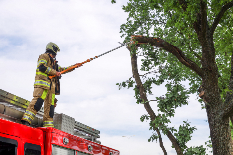 Flinke tak boven fietspad breekt af