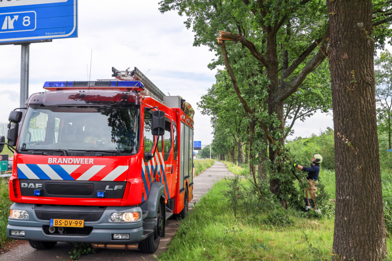 Flinke tak boven fietspad breekt af