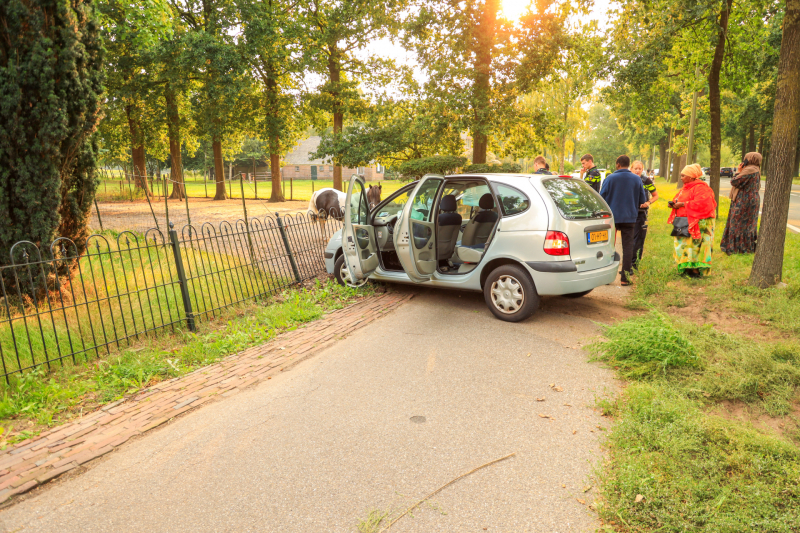 Auto rijdt tegen boom en klapt op hek