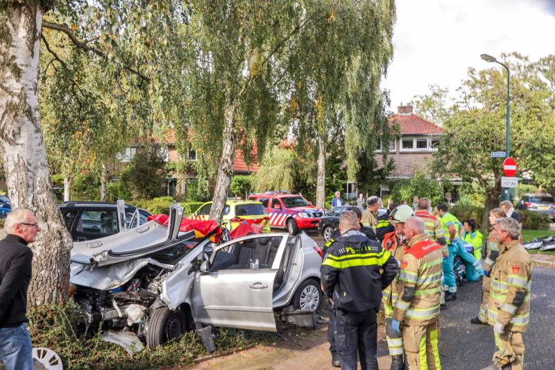Automobiliste crasht tegen boom, brandweer knipt dak eraf