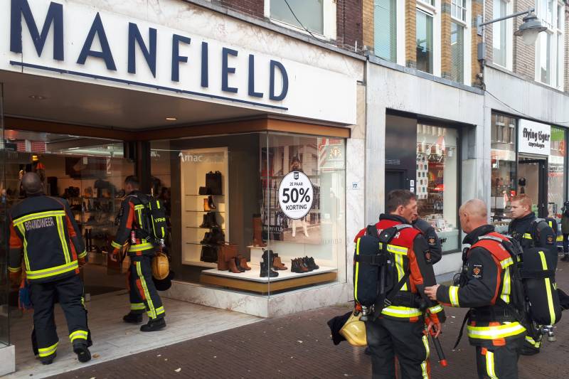 Brandlucht door smeulende transformator Manfield schoenenwinkel