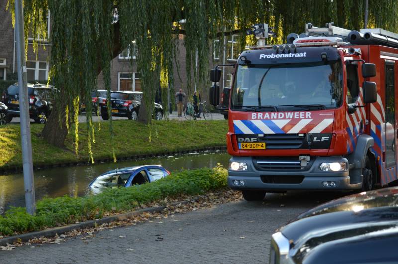 Automobilste rijdt met auto water in