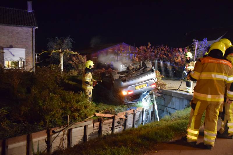 Personenauto belandt op de kop na ongeval