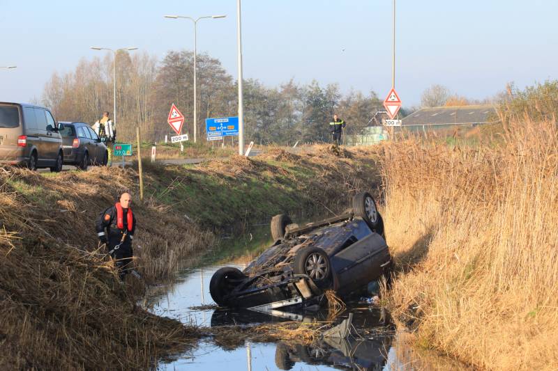 Auto vliegt uit de bocht en belandt te water