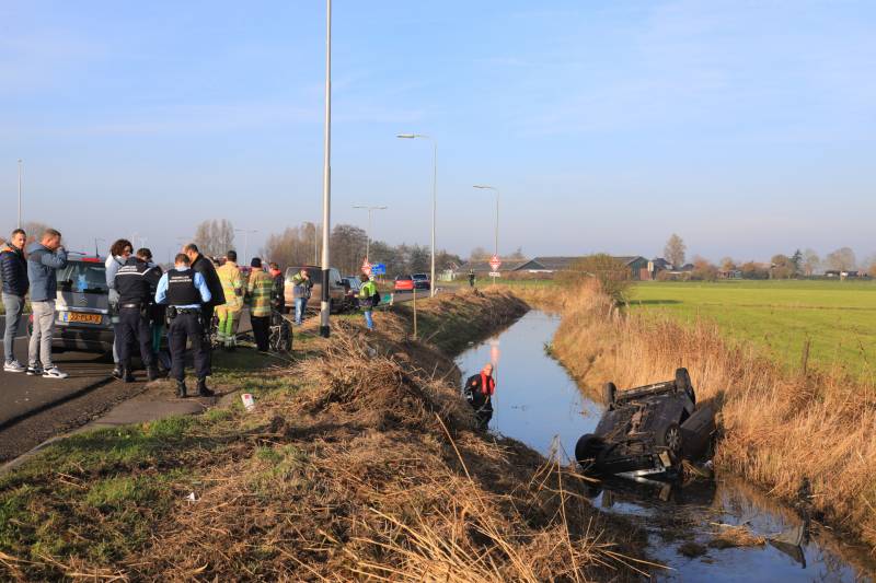 Auto vliegt uit de bocht en belandt te water