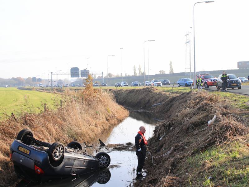 Auto vliegt uit de bocht en belandt te water