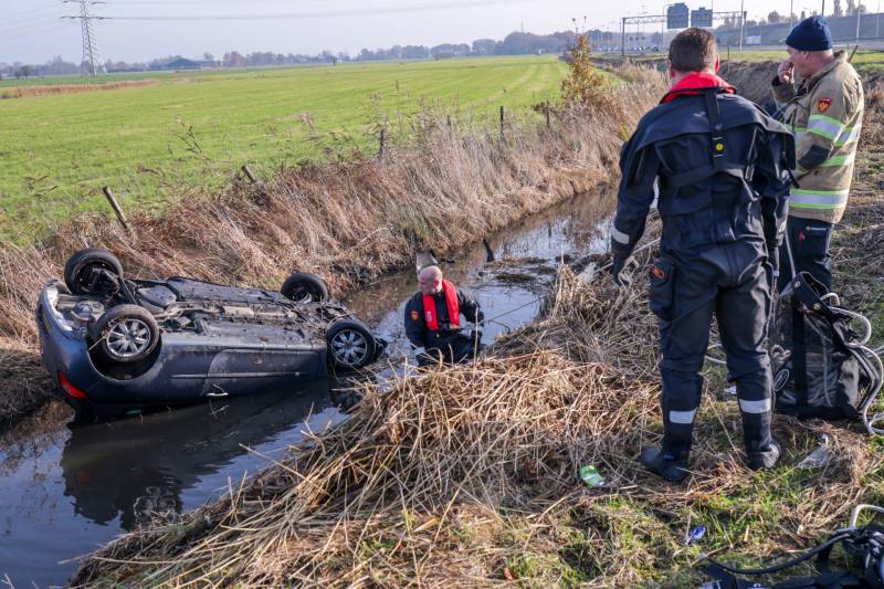 Auto vliegt uit de bocht en belandt te water
