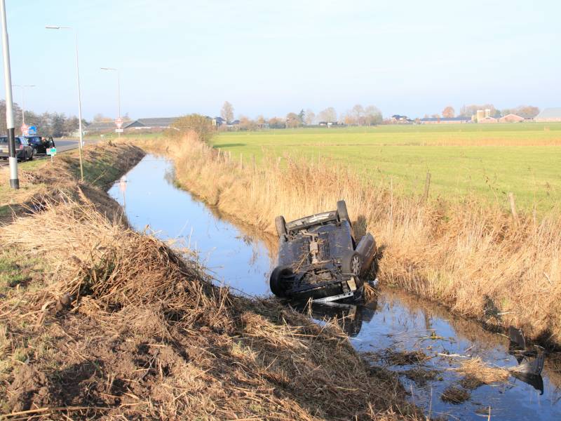 Auto vliegt uit de bocht en belandt te water
