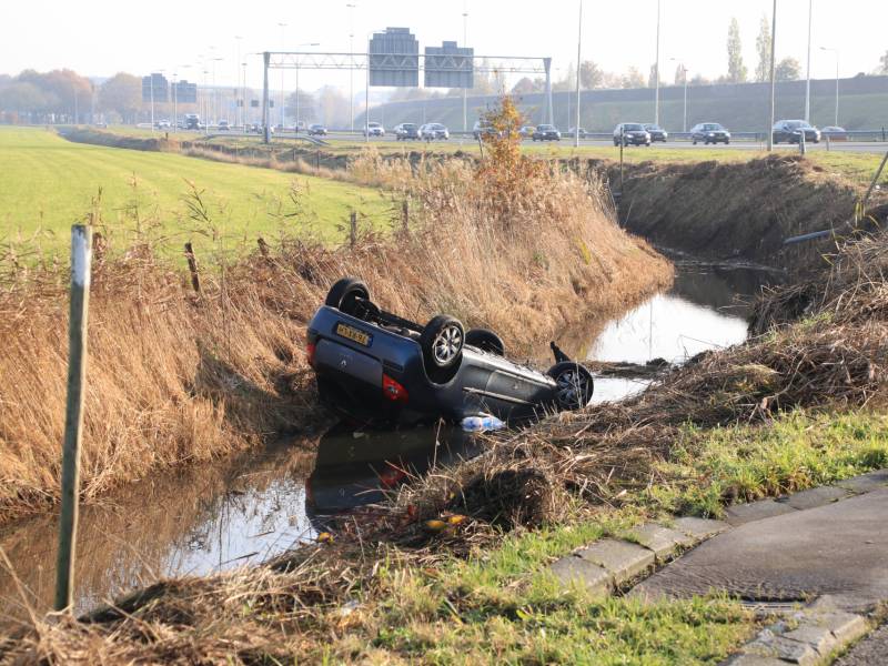 Auto vliegt uit de bocht en belandt te water