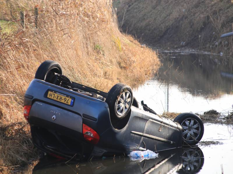 Auto vliegt uit de bocht en belandt te water