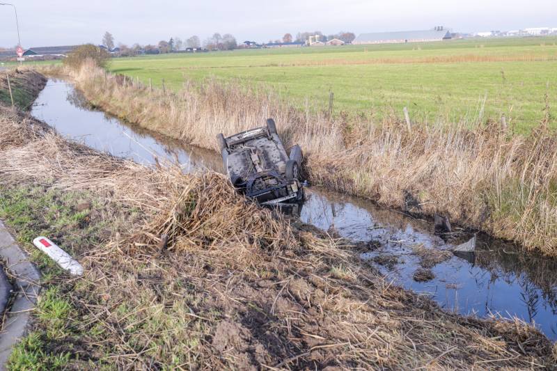 Auto vliegt uit de bocht en belandt te water