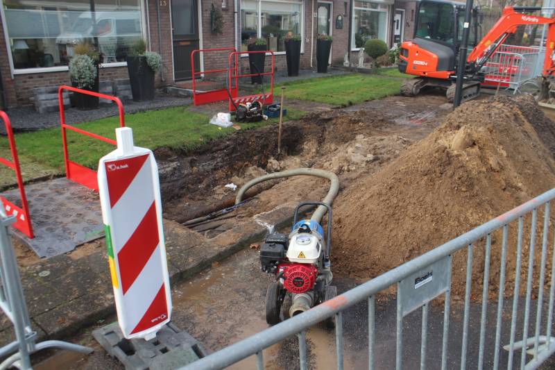 Waterleiding gesprongen bij graafwerkzaamheden
