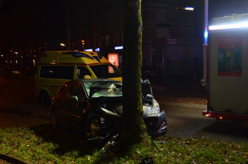 Auto botst frontaal op boom