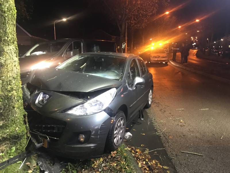 Auto botst frontaal op boom