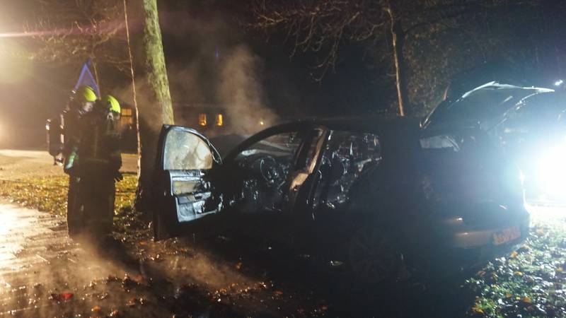 Auto in brand na crash tegen boom