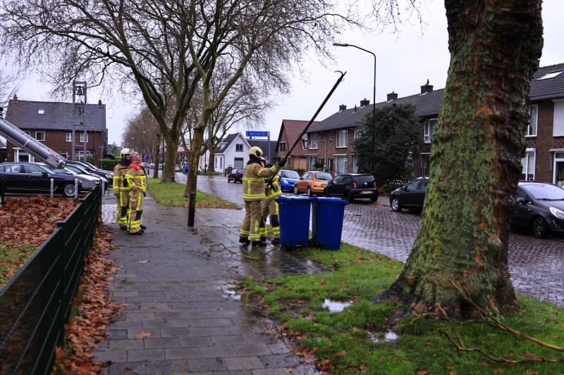 Brandweer haalt gevaarlijk loshangende takken uit boom