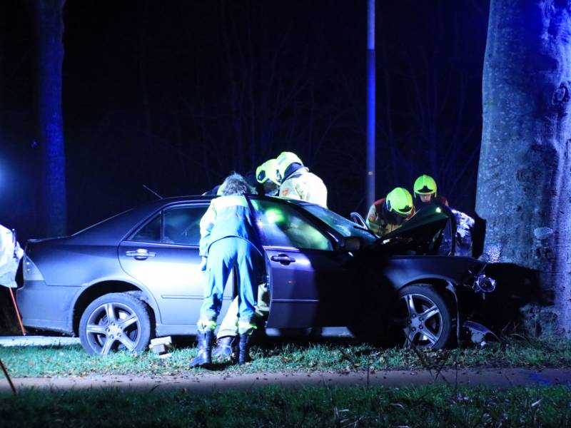 Auto knalt op boom