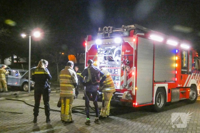 Lelijke eend staat te roken op parkeerplaats