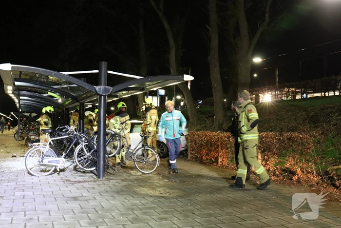 Peperdure Tesla crasht in fietsenstalling