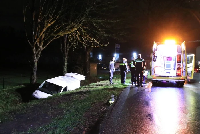 Bestelbus raakt van de weg en belandt in sloot