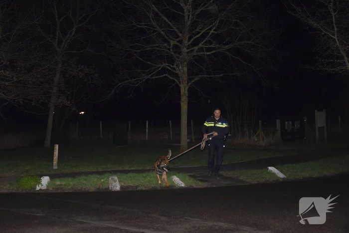 Politieauto en personenauto beschadigd door stenen op rijbaan