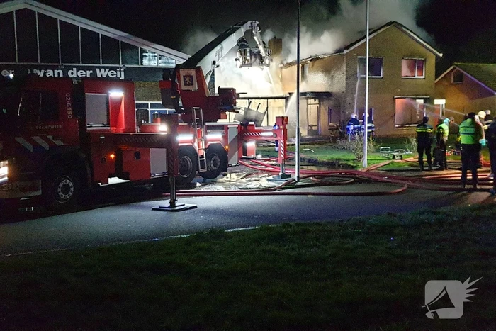 Bedrijfspand met woonhuis gaan in vlammen op