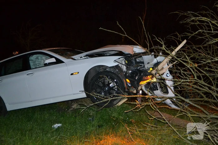 Auto rijdt tegen boom en raakt zwaarbeschadigd