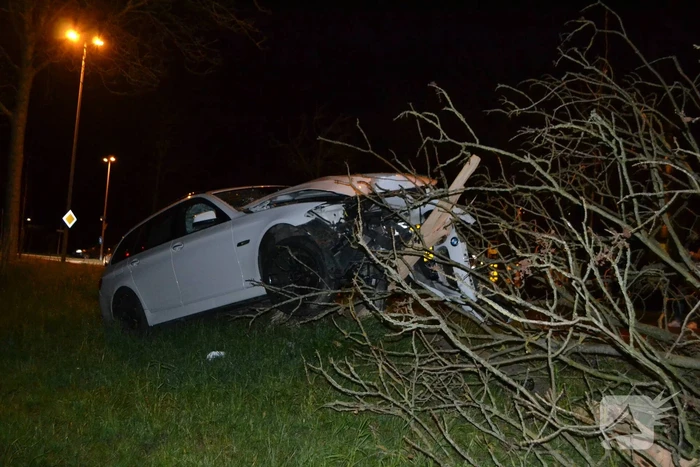 Auto rijdt tegen boom en raakt zwaarbeschadigd