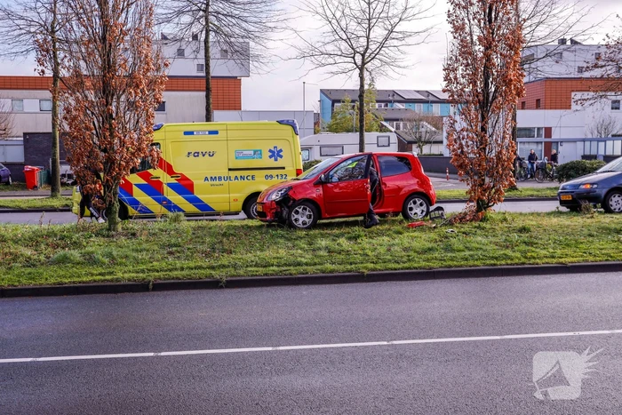 Auto raakt van de weg en botst op boom