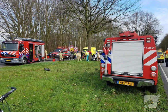 Bestelbus raakt van de weg en belandt tegen een boom