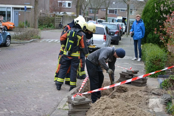 Gasleiding geraakt bij graafwerkzaamheden