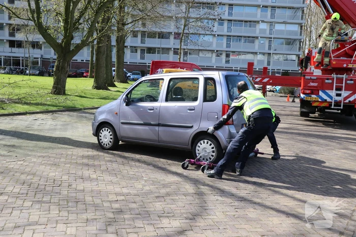 Grote tak dreigt op geparkeerde auto's te vallen