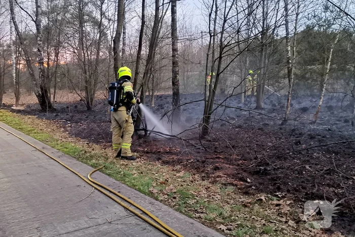 Groot stuk bosschage langs spoor in brand