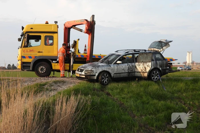 Auto op zijn kop in de sloot
