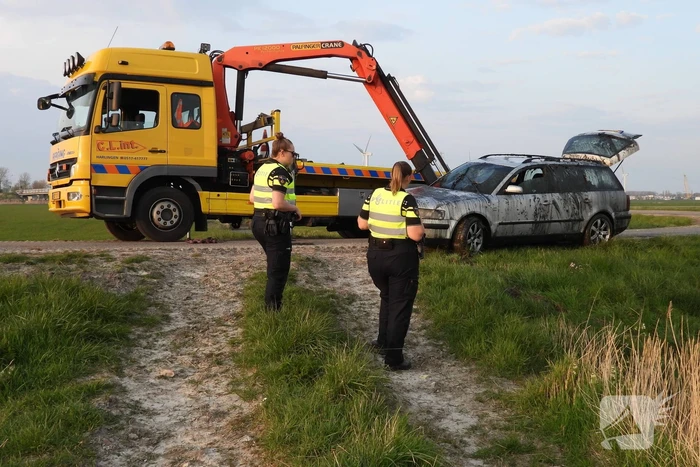 Auto op zijn kop in de sloot