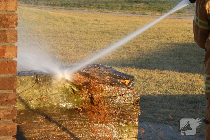 Brandweer blust brandende boomstammen
