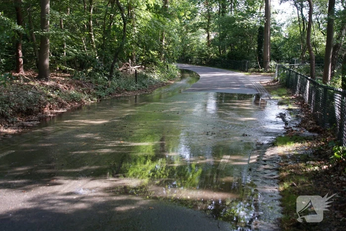 Straat blank door gesprongen waterleiding