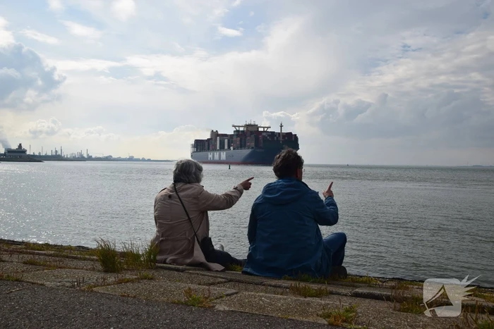 Grote drukte bij passeren van de HMM Algeciras bij Terneuzen