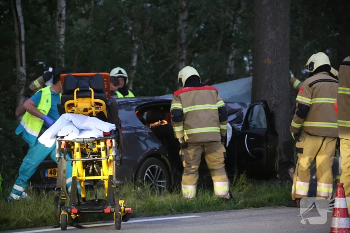 Bestuurder bekneld bij botsing tegen boom