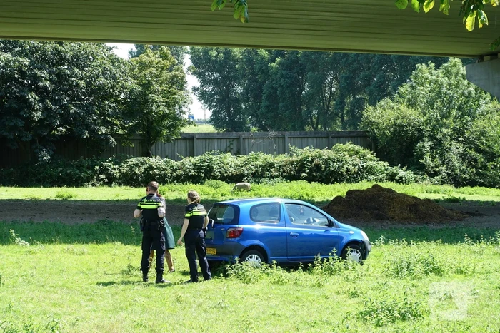 Auto raakt van de weg en belandt in weiland