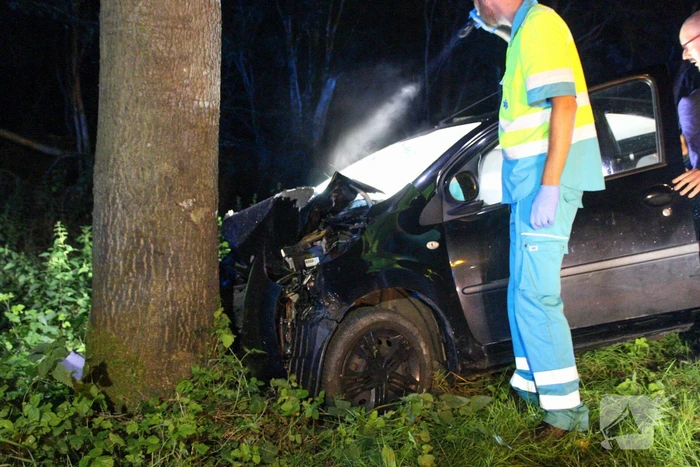Auto zwaarbeschadigd na botsing tegen boom